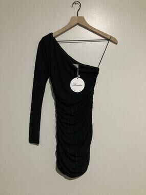 Luvalot One Shoulder Ruched Sparkle Black Mini Dress US Size 2 NWT